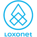Logo blauer Schriftzug Kreis und ein Symbol ist Loxonet 