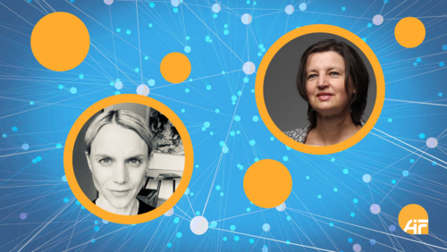 Bild zwei Frauen in Kreisen und blauen Hintergrund: Ambassador InnovatorsNet 