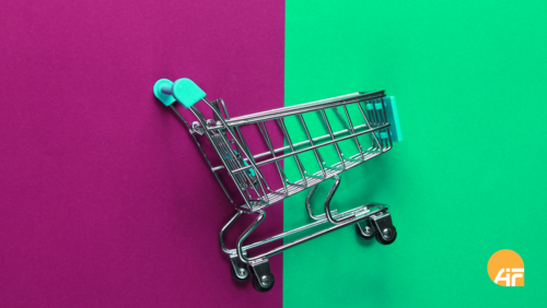 Bild Einkaufswagen und zwei Hintergrindfarben: Thema Marktplatz